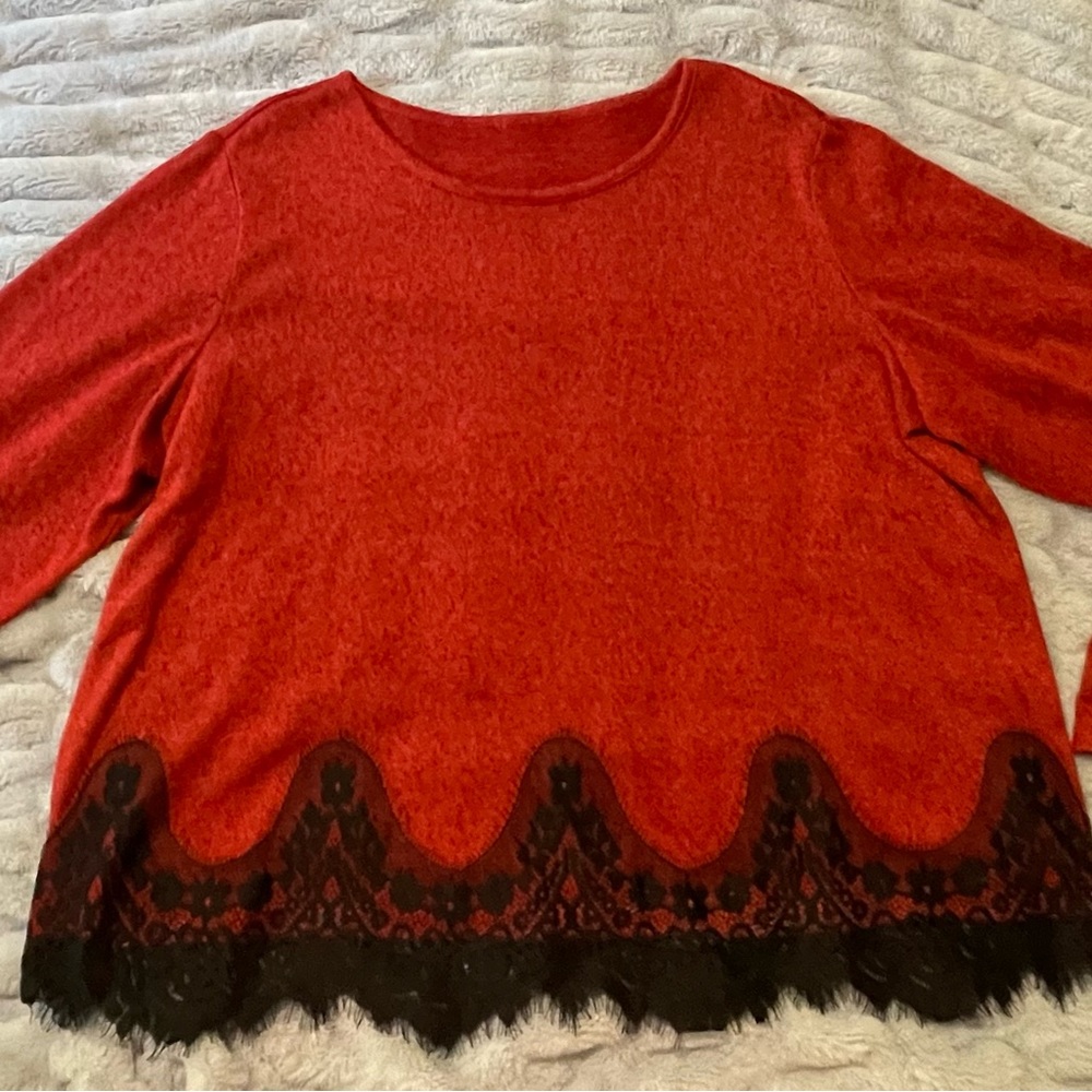 Red Lace Hem Top